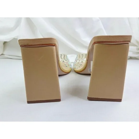 Schutz Size 10B Womens Lizah Crystal Slip On Studded Open Square Toe Heels - Picture 13 of 14